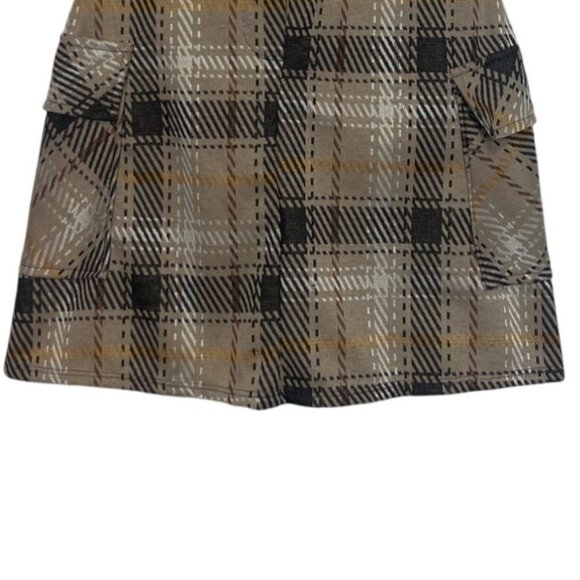 NY Invasion Plaid Mini Skirt Womens Small Brown New WOT Side Pockets - Picture 4 of 8